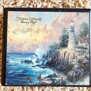 Thomas Kinkade Lighthouse Coastal Print coasters - Blue, White, Green, Brown